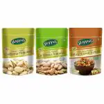 Happilo Premium Californian Almonds, Deluxe Walnuts Kernels & Californian Pistachio Combo Pack of 200g each