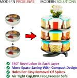 AMBIOUS 360 Spice Rack Set of 18 Pieces 3 Layer Spice Set Masala Box Masala Container 300 ml Plastic Grocery Container Color Blue