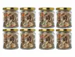Home Stuffs Masala and Spices Storage Jars for Kitchen, Refrigerator | Round Shape Glass Bottle for Kitchen Storage | Airtight Dry Fruits ContainerGlass Small Containers Set of 8 200 ml Gold