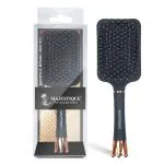 Majestique Paddle Brush with A Large Cushion, Smoothing Detangling Brush for Long Thick Hair, Flat Hair Brush, Exclusive Crown Handle, Both Wet & Dry - Black Matte