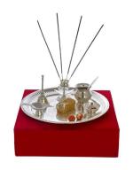 RTWARE Silver Coated Pooja Thali Set 9 inch (Set of 7)