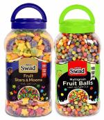 Swad Fruit Stars N Moons & Fruit Balls (Multigrain Chocos Color Breakfast Cereal) 2 Jars, 695 g