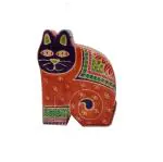 Tej Gifts Pure Leather Piggy Bank Printed with Cat/Coin Box/Box for Home Decoration, Gift Item for Kids (Orange)