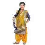ITSMYCOSTUME Punjabi Dress for Girls Traditional Folk Dance Costume for Kids-Blue+Yellow