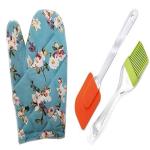 SNOWPEARL Combo of Oven Gloves and Silicone Brush & Spatula Perfect for Barbecue BBQ Cooking (Assorted Color)
