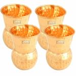 Prisha India Craft Pure Copper Muglai Matka Glass Capacity 375 ML, Set of 4