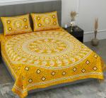 SheetKart Floral Mandala Jaipuri Cotton Double Bedsheet with 2 Pillow Covers Yellow 220x240 cm