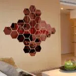 Wall1Ders Brown Hexagon Acrylic Wall Mirror Stickers - 30 Pcs, 10.5 x 12.1 cm