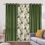 Grihshobha Green Floral Polyester Long Door Curtain (2.74 x 1.22 m) (Pack of 3)