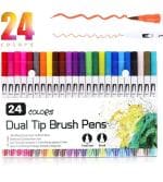 Pehrovin Ventures 24 Colours Dual Tip Brush Pens(0.4Mm Tip&Flexible Tip) Fineliner&Brushtip Pens,Multi-Coloured