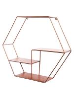 Home Sparkle Copper Metal Hexagon Design Wall Mounted Floating Shelves 49.5X12.5X42 cm