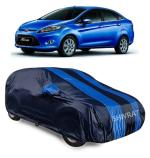 SHIVRAT Presents All Weather Water & Heat Resistant Car Body Cover Compatible With Ford Fiesta Classic Variants_Royal Blue Stripes With Mirror