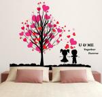 Lanstick Vinyl Multicolor Tree With Heart Leaves, Couple With Love You And Me Together Forever Quote Sticker Self Adhesive Sticker 72 inch
