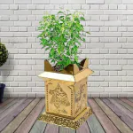 pujaNpujari Brass Tulsi mandapam for Home and Indoor Decoration Tulsi Pot 8 Inch Height Brass Vase