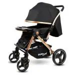 BUMTUM Luxury Baby Stroller, Reclining Backrest, Storage Basket Reversible Handlebar