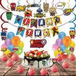 Festiko 61 Pcs Superhero Theme I Am Two Birthday Combo, Superhero Combo (Banner, Swirls, Cake Topper, Cupcake Toppers & Balloons)