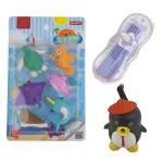 WISHKEY Colorful School Stationary Combo Set of Penguin Sharpener, Pencil, Fish Erasers For Kids