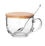 MiRiM Big Glass Soup/Coffee/Milk Mug with Wooden Lid and Spoon 440 ml (Transparent) (2)