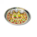 SHINI LIFESTYLE stainless steel pooja thali with printed laxmi ji & ganesh ji || pooja thali