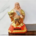 TRACES Plastic Solar Laughing Buddha with Waving Fan | Moving Head & Fan | for Health Wealth & Prosperity Decorative Showpiece | Home Office Dash Decor Decorative Showpiece | 14 x 8x 8 cm