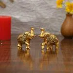 Denique Metal Elephant Trunk Up Showpiece Decorative Items Figurine for Home Decoration Gold Plated Statue Home/Office Table Living Room Decor.Pack of 2