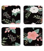 Whats Your Kick Flowers Vector Beautiful Flower Design Printed Set of 4 Coaster With Metal Stand