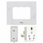 CONA Combo Set of STATUS-Switch, Socket and 3M Modular Plate- 9256-2 Way Modular Switch 6A White,9506-3Pin Universal 6/16A Socket Amperes White and 10301-Solo 3 Modular Plate for Home,Office,Shop,etc
