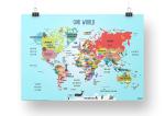Ekdali Multicolor World Map with Country Name and Famous Animal Name 16.5 x 23.4 Inch