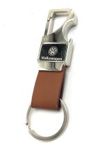 JDP Brown, Silver Metal, Leather Volkswagen Car Hook with Opener Keychain