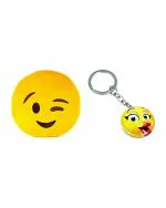 Tickles Yellow Cotton Whatsapp Sofa Smiley Emoticon Winking Cushion And Kissing Key Ring Se