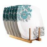 Castleite Multicolor Edgy Square Melamine Marvella Dinner Plates (Size 11 inch, Set of 6)