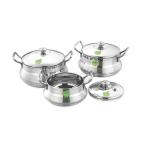 JVL Silver Stainless Steel Cookware And Serveware Essential Utensil Pot Handi Set With Lid 800ml, 1250ml, 1900ml (Pack of 3)