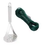 URBAN BUY Stainless Steel Potato Masher With 20 Mtr PVC Rope and Multicolour, Pack of 2