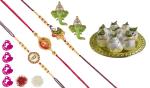 Feastive Celebrations Kaju Kalash With 3 3 Blessed Rakhiss, Kesar, Pair Of Soan, Pooja Rakhi, Chawal