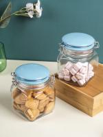 Market 99 Glass Jar with SkyBlue Ceramic Lid Pack of 2 Pcs - (Each 700 Ml)