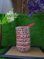 Caffeine Red Stoneware Soup Bowl With Spoon (Set Of 6)