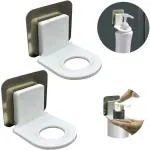 MyHomesWorld 2Pcs Plastic Wall Hanging Hand wash Dispenser Stand for Bathroom Washbasin Self Adhesive Bottle Storage Holder Hanger Hook, Shower Gel Bottle Rack Hook Holder, Sanitizer Bottle Holder