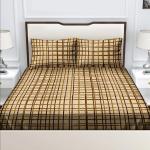 Bella Casa Double Bedsheet with 2 Pillow Covers 100 % Cotton Checkered Design Beige Colour (RAD1054)(250X224cm)