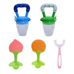 KUPEPE Baby Fruit Nibbler, Spoon feeder, Finger Brush, Baby Item ( Multicolor ) & Teether and Feeder (Green)