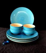 RenHomz , Ceramic Dinner Set , Set of 8 Pieces , Turquoise Blue Swirl Design , 4 Dinner Plates+4 Bowls, Lead and Cadmium Free , 100% Food Grade (8)