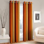 Modern Fab Orange Polyester Semi Transparent Long Crush Eyelet Door Curtains - 8 Feet (Set Of 2)