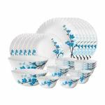 Larah by Borosil Mimosa Opalware 26 Pieces Dinner Set, Opal Glass Dinner Plates & Bowls, Crockery Set For Dining