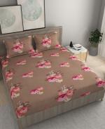 HOMIO Queen Size Fitted Cotton Bedsheet with 2 pillow covers (78x72 Inches) - Carnations