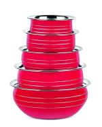Nirvika Red Stainless Steel Handi Set Combo of 350, 550, 750, 1200 and 1650 ml (Pack of 5)