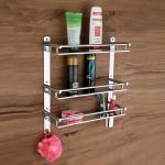 GLOXY ENTERPRISE Stainless Steel 3-Layer Multipurpose Use Shelf Organizer Bathroom Shelf and Rack with Toothbrush Holder