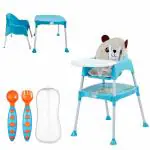 Safe-o-kid Elegant High Chair , Convertible 5 In 1 Booster, Feeding High Chair With Adjustable Tray And A Table And Soft Cushion And A Training Spoon Set With Box For Baby(Newly Launched), Blue Pack of 1