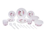Pink Trio Round Floral Printed 36 Piece Dinner Set Durable BPA Free Plastic Crockery Ideal for Home Kitchen Microwave Dishwasher Safe