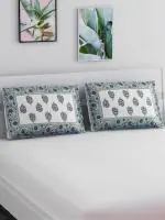 Salona Bichona 100% Cotton 120 Tc Blue Self-Design Printed 2 Pillow Cover Set