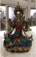 ARTSIKIA Brass Goddess Green Tara Statue/Tibetan Buddhist Murti/Tara Devi Idol Statue/for Home, Office, Living Room/Idol Dxcor Item/Beautiful Posture LxWxH-17.8 x 21.6 x 35.6 Cm,W- 4Kg