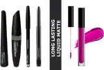 BINGEABLE...ENJOY THE DIFFERENCE Waterproof Kajal Eyeliner Mascara And Black Sh Pink Liquid Lipstick (Set Of 3)